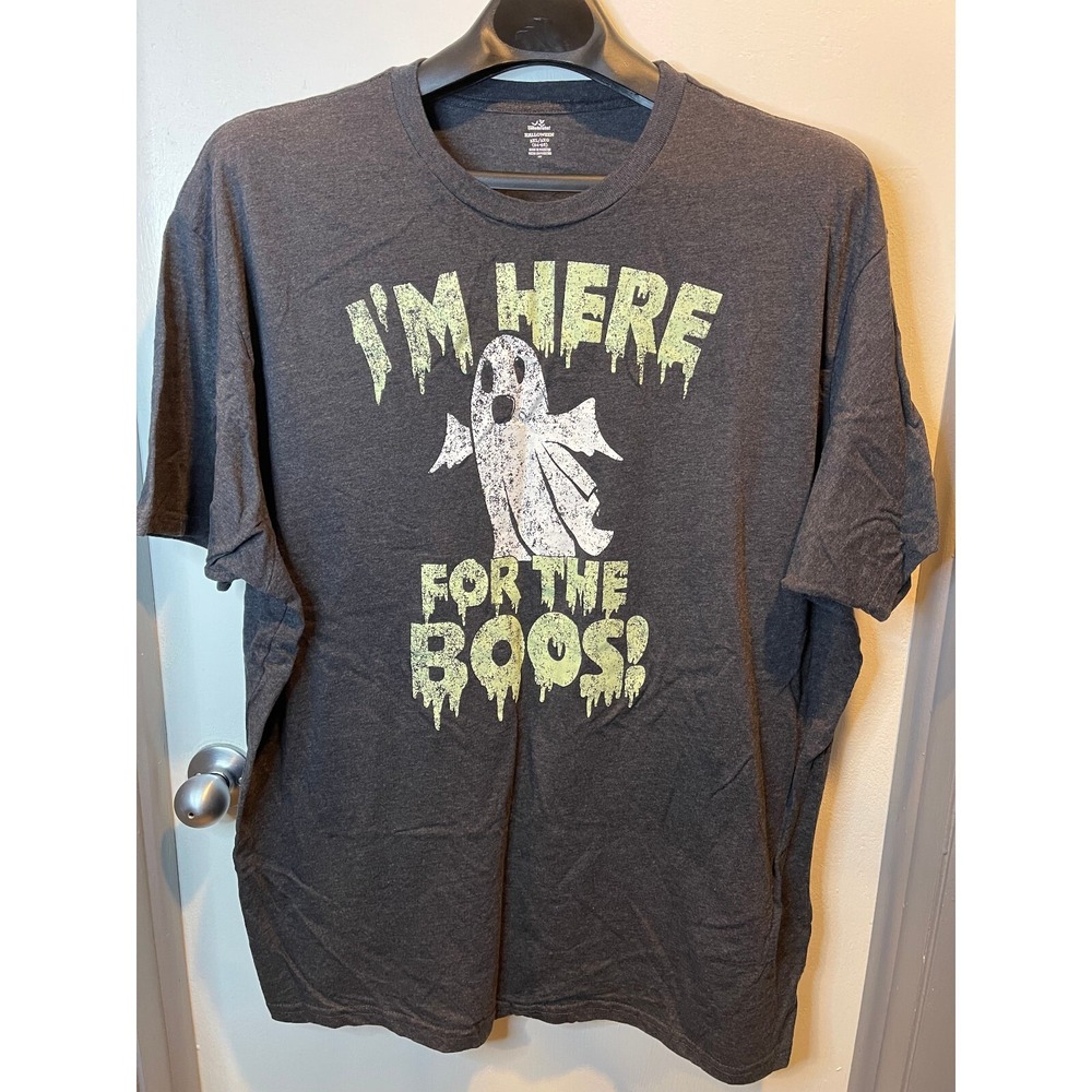 Way To Celebrate Mens 3XL Halloween Ghost Graphic Tee I'm Here For The Boos Grey